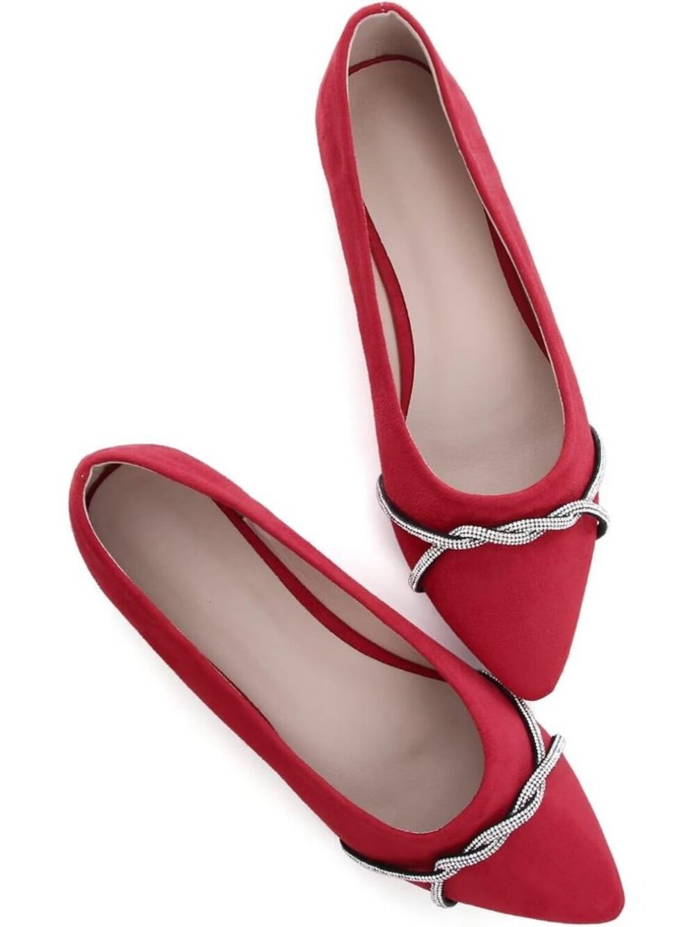 Women's F Red Chain Ballet Flats Fashion Pointed Toe Slip On Party Dress Shoes - Picture 4 of 6